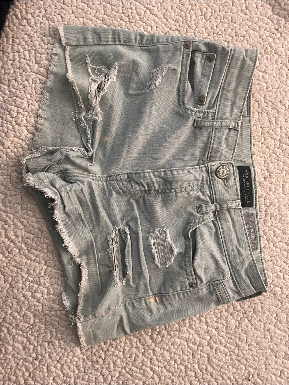 Aeropostale Mint Green Distressed Denim Shorts